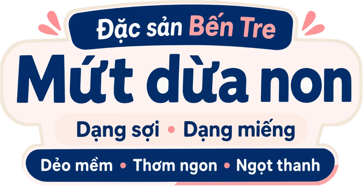 Đặc sản Bến Tre — Mứt dừa non: dạng sợi, dạng miếng, dẻo mềm, thơm ngon, ngọt thanh